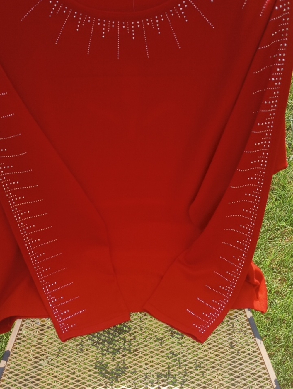 Adrienne Vittadini Red Sweater with Sparkling Neckline And Sides Of Arms - Picture 2 of 9
